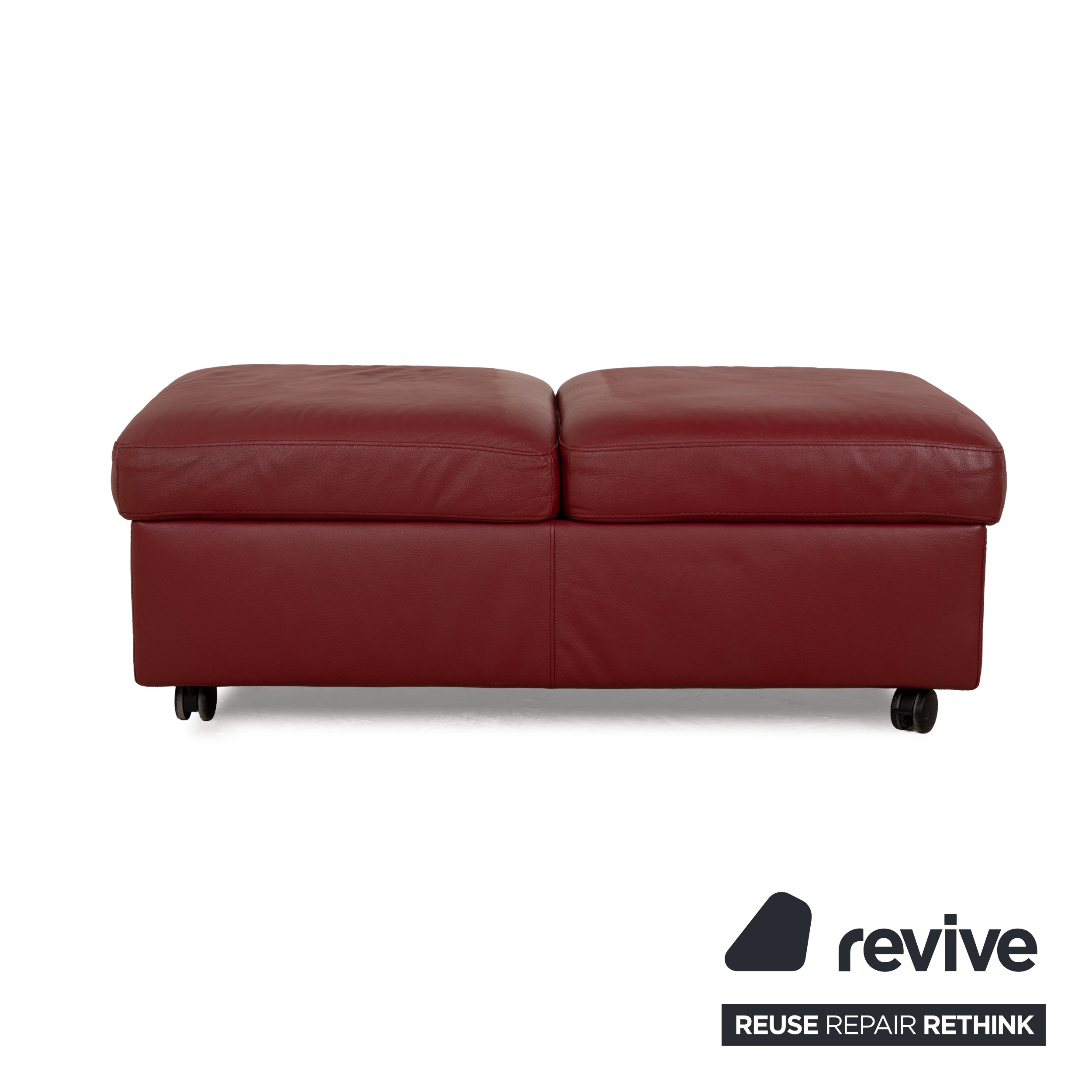 Tabouret Stressless Arion en cuir rouge avec roulettes et compartiment de rangement, fonction manuelle