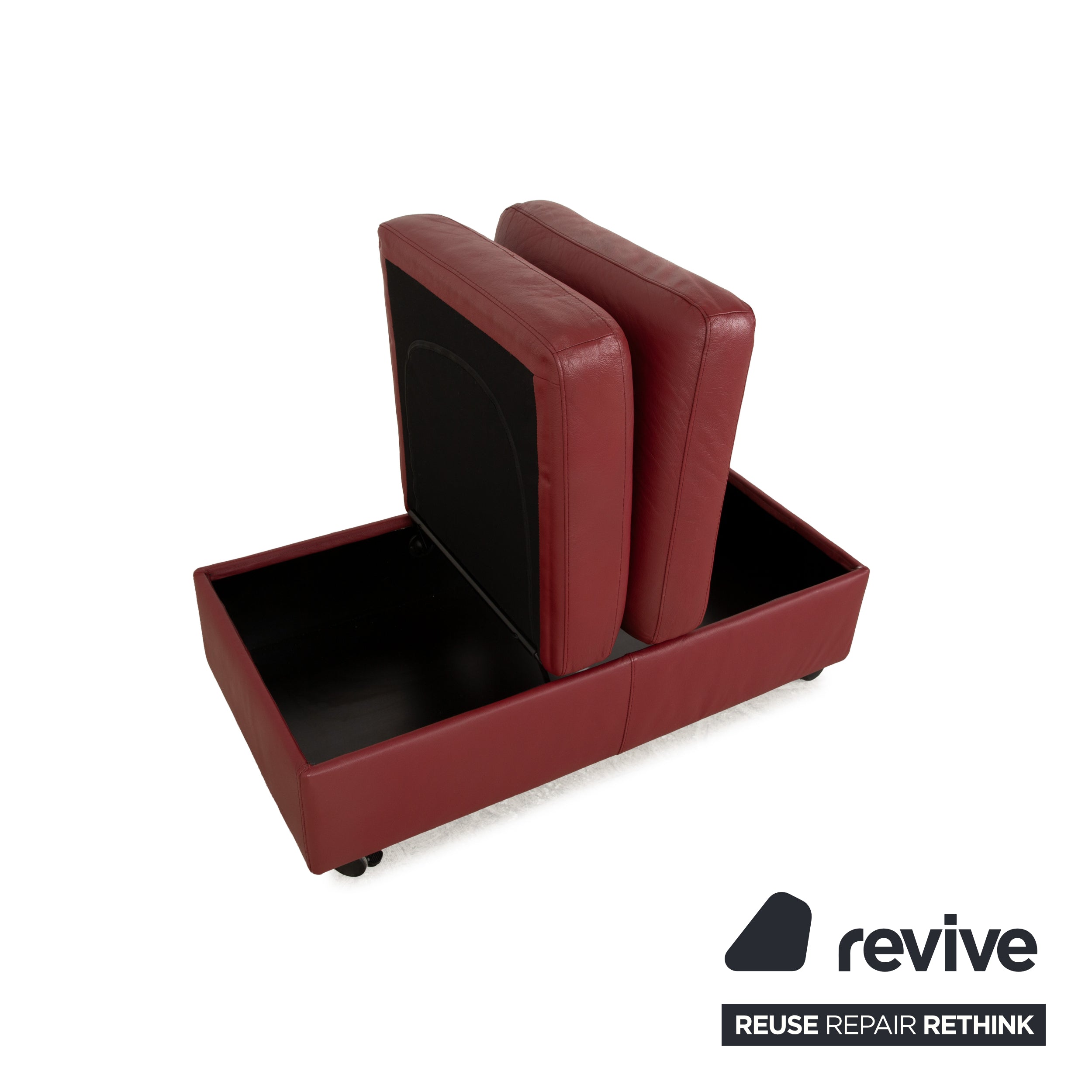 Tabouret Stressless Arion en cuir rouge avec roulettes et compartiment de rangement, fonction manuelle