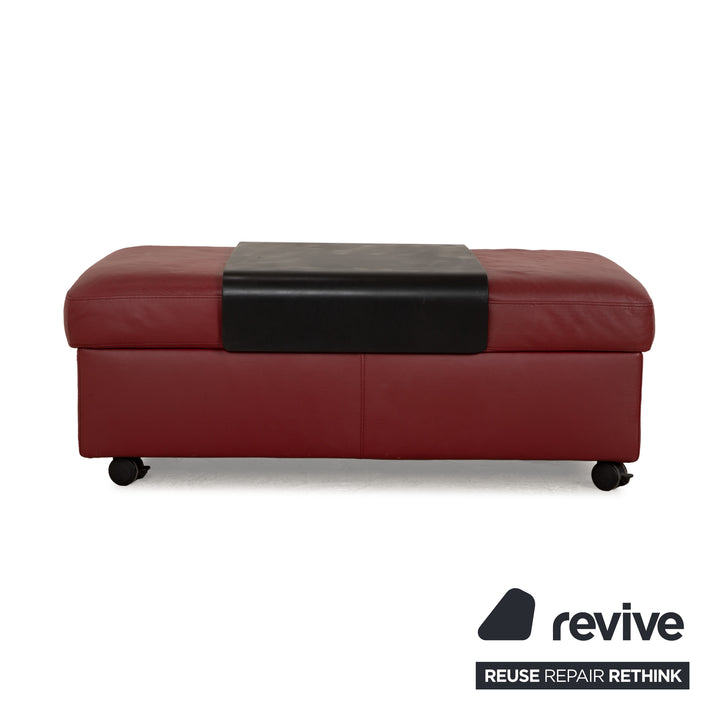 Stressless Arion Leather Stool Red Wheels Storage Compartment Manual Function