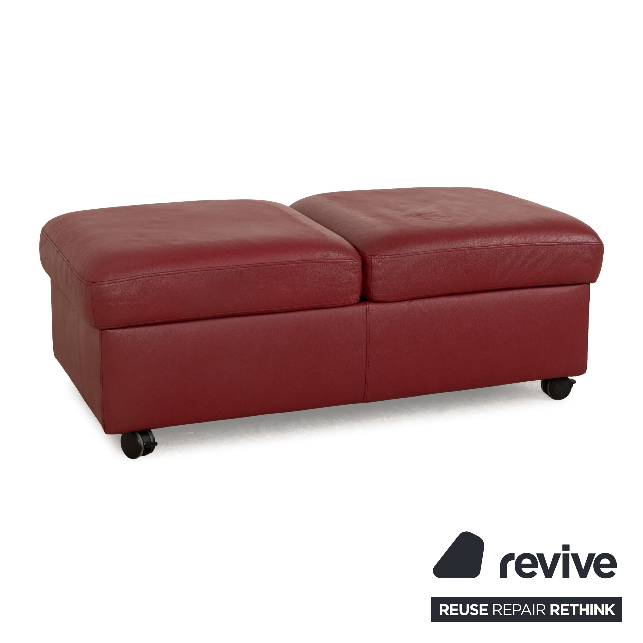 Tabouret Stressless Arion en cuir rouge avec roulettes et compartiment de rangement, fonction manuelle