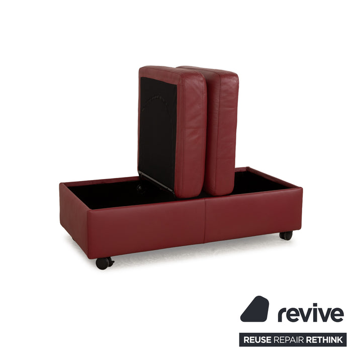 Stressless Arion Leather Stool Red Wheels Storage Compartment Manual Function