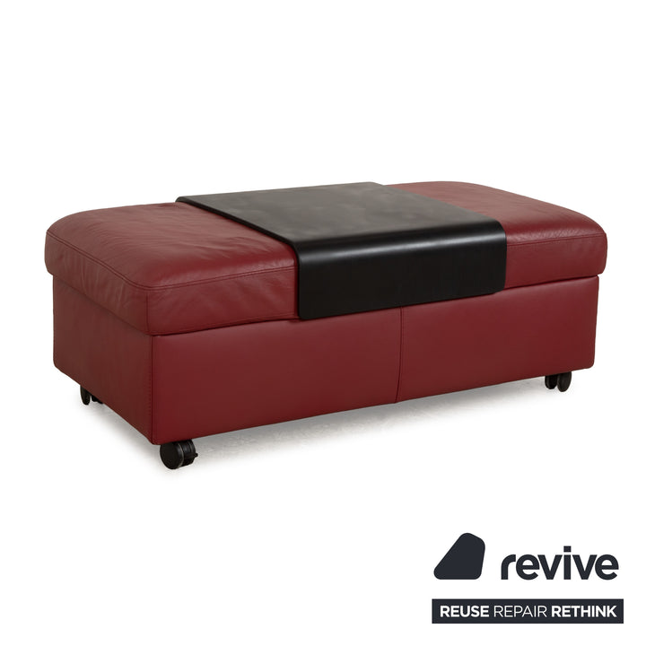 Stressless Arion Leather Stool Red Wheels Storage Compartment Manual Function