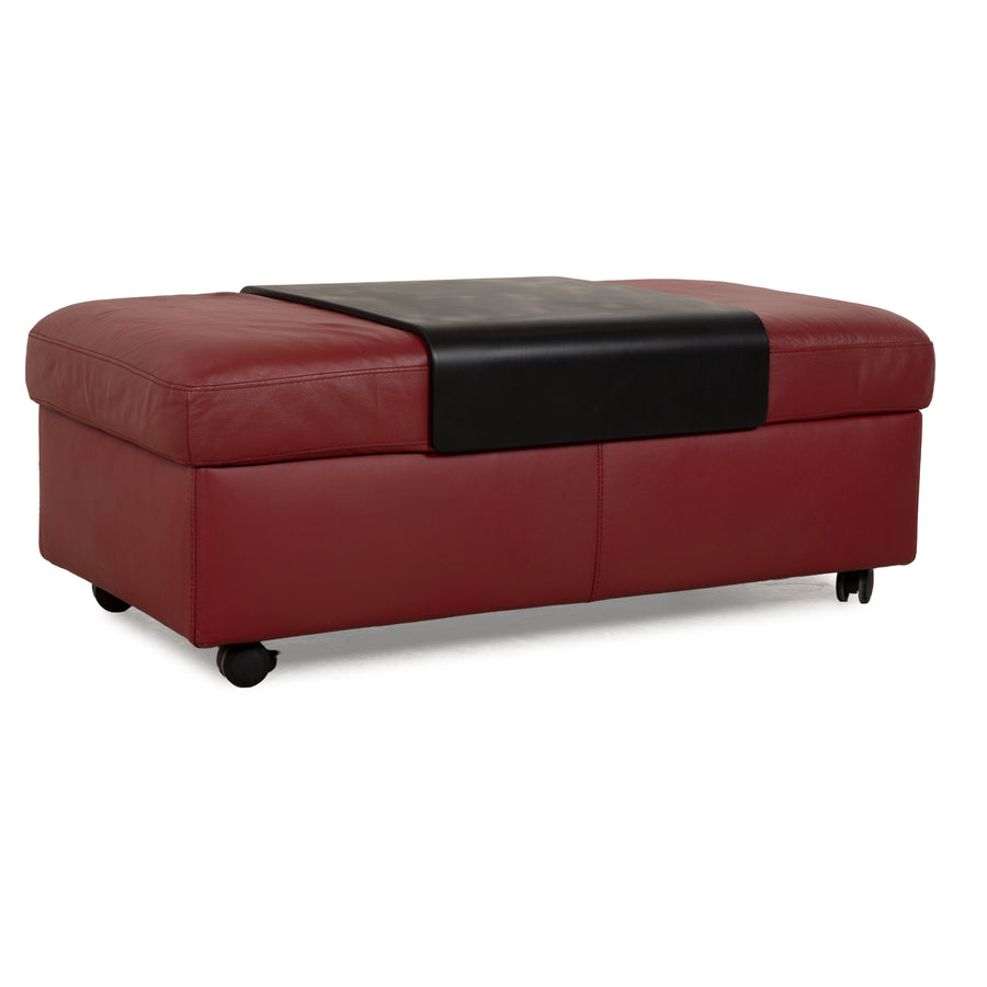 Stressless Arion Leather Stool Red Wheels Storage Compartment Manual Function