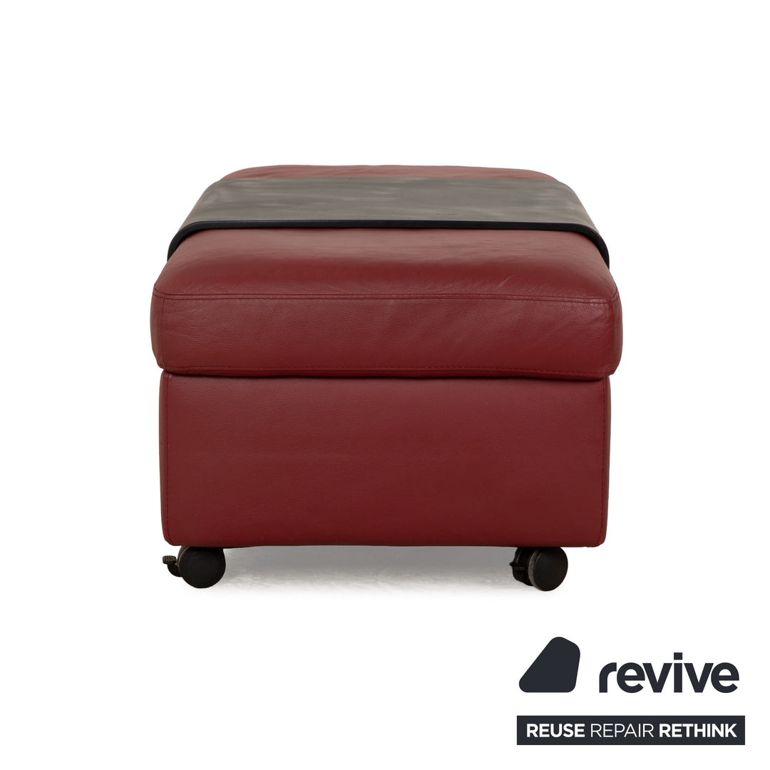 Stressless Arion Leather Stool Red Wheels Storage Compartment Manual Function