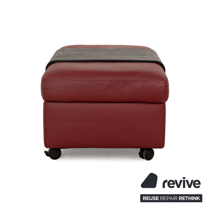Stressless Arion Leather Stool Red Wheels Storage Compartment Manual Function