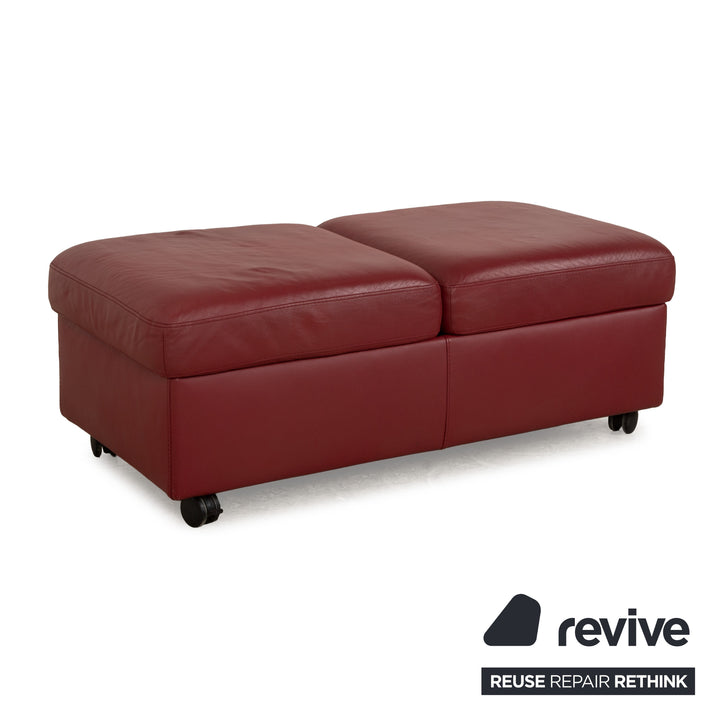 Stressless Arion Leather Stool Red Wheels Storage Compartment Manual Function