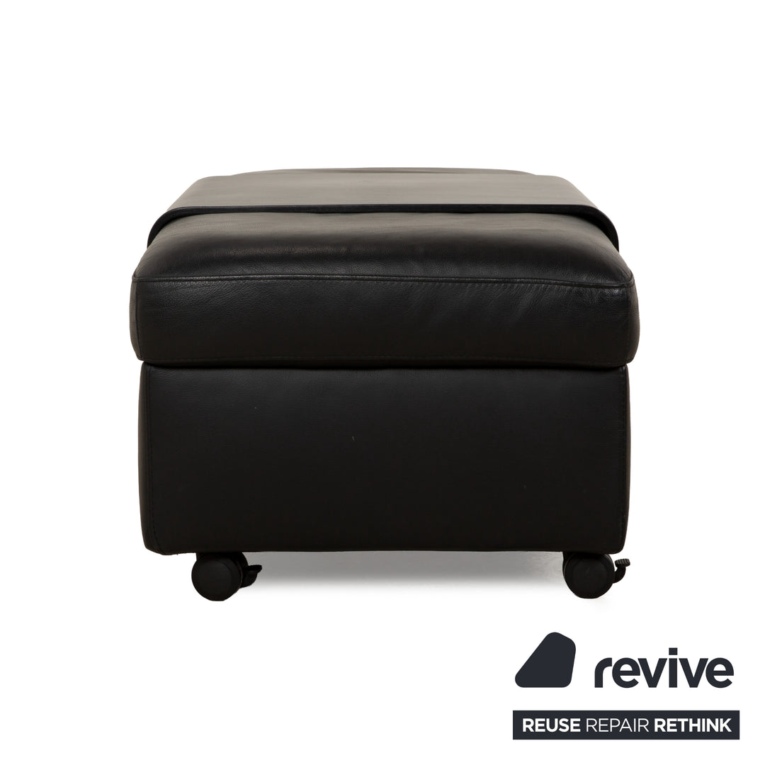 Stressless Arion Leather Stool Black Manual Function Wheels Storage Compartment