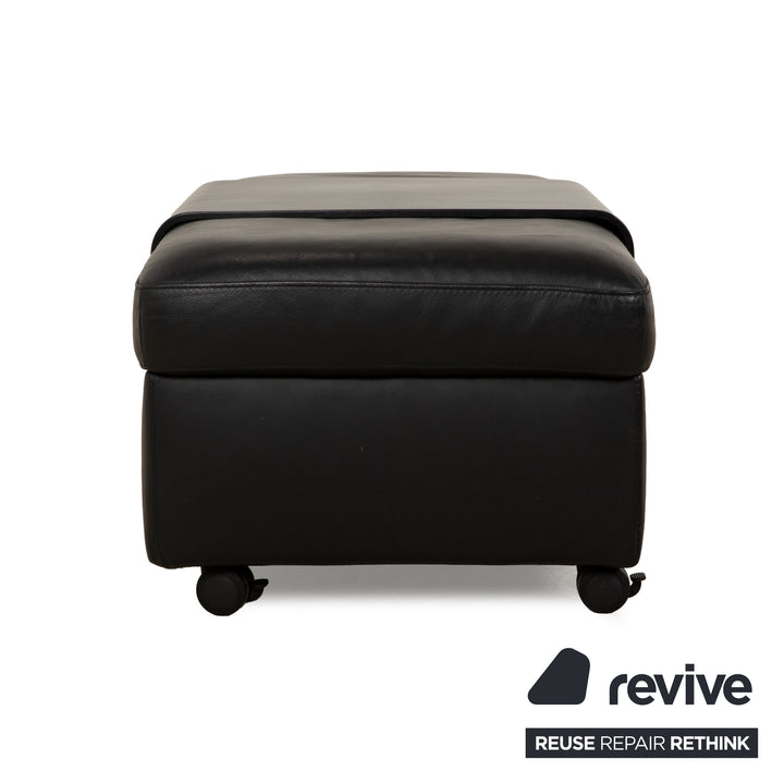 Stressless Arion Leather Stool Black Manual Function Wheels Storage Compartment