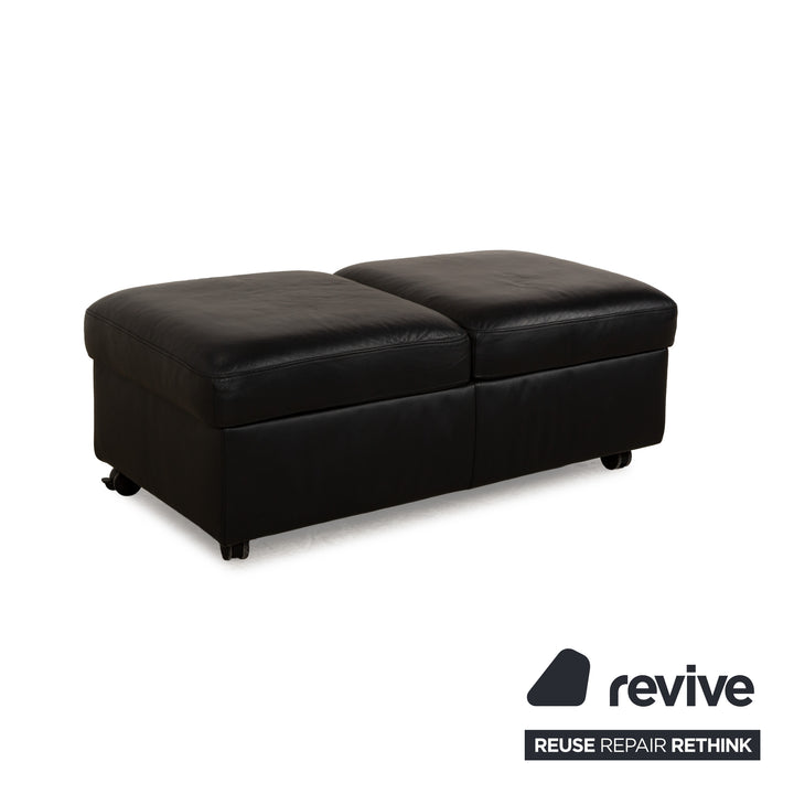 Stressless Arion Leather Stool Black Manual Function Wheels Storage Compartment