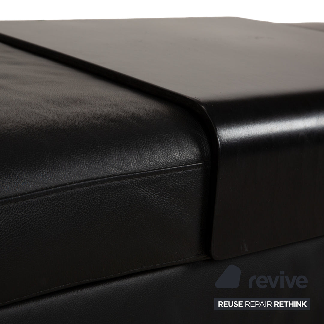 Stressless Arion Leather Stool Black Manual Function Wheels Storage Compartment