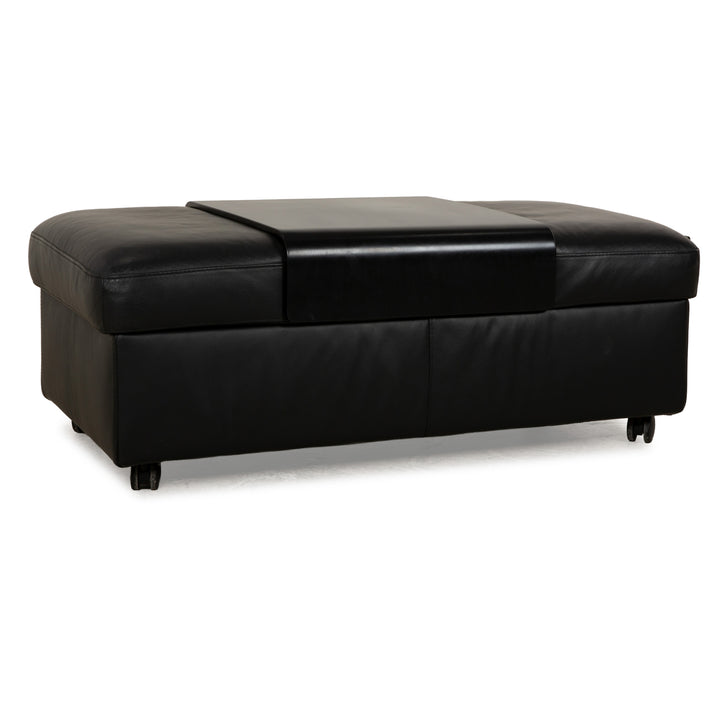 Stressless Arion Leather Stool Black Manual Function Wheels Storage Compartment