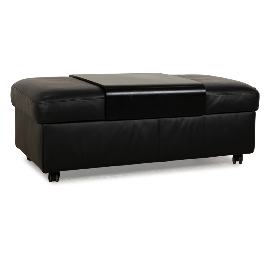 Stressless Arion Leather Stool Black Manual Function Wheels Storage Compartment