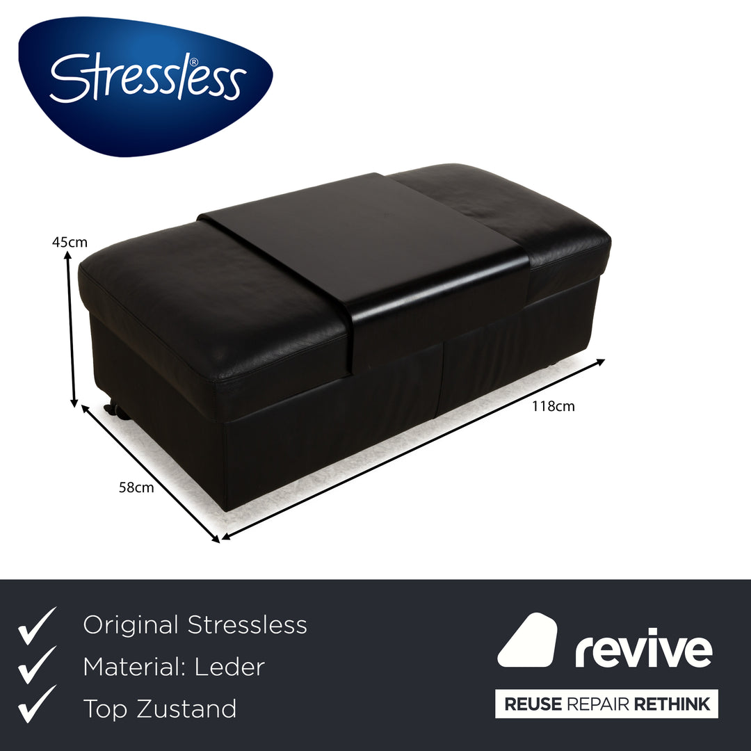 Stressless Arion Leather Stool Black Manual Function Wheels Storage Compartment