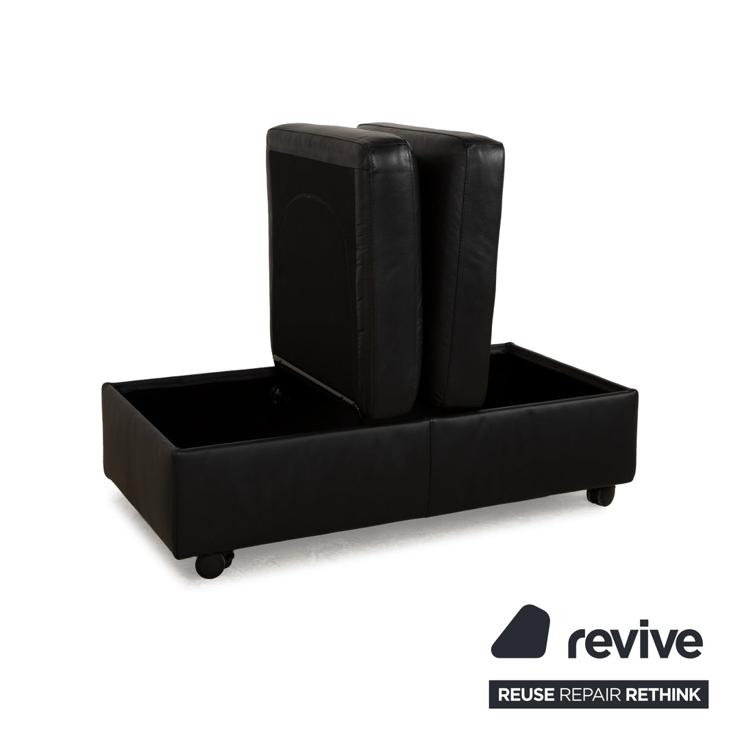 Stressless Arion Leather Stool Black Manual Function Wheels Storage Compartment
