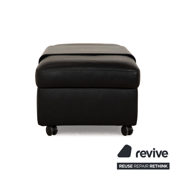 Stressless Arion Leather Stool Black Manual Function Wheels Storage Compartment
