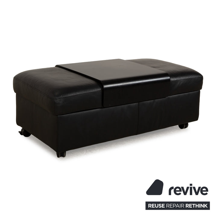Stressless Arion Leather Stool Black Manual Function Wheels Storage Compartment