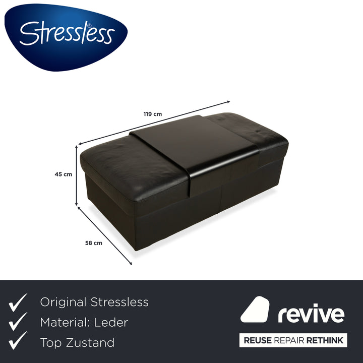 Stressless Arion Leather Stool Black Manual Function Storage Compartment