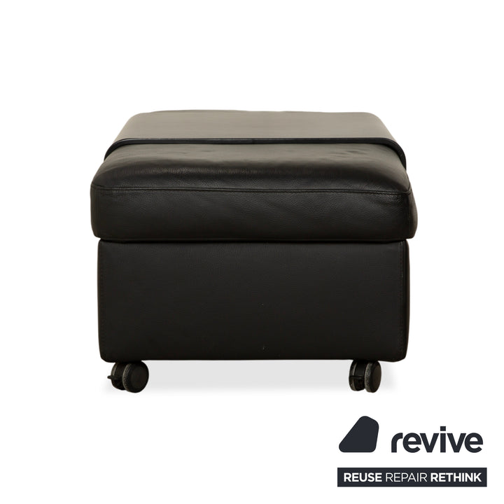 Stressless Arion Leather Stool Black Manual Function Storage Compartment