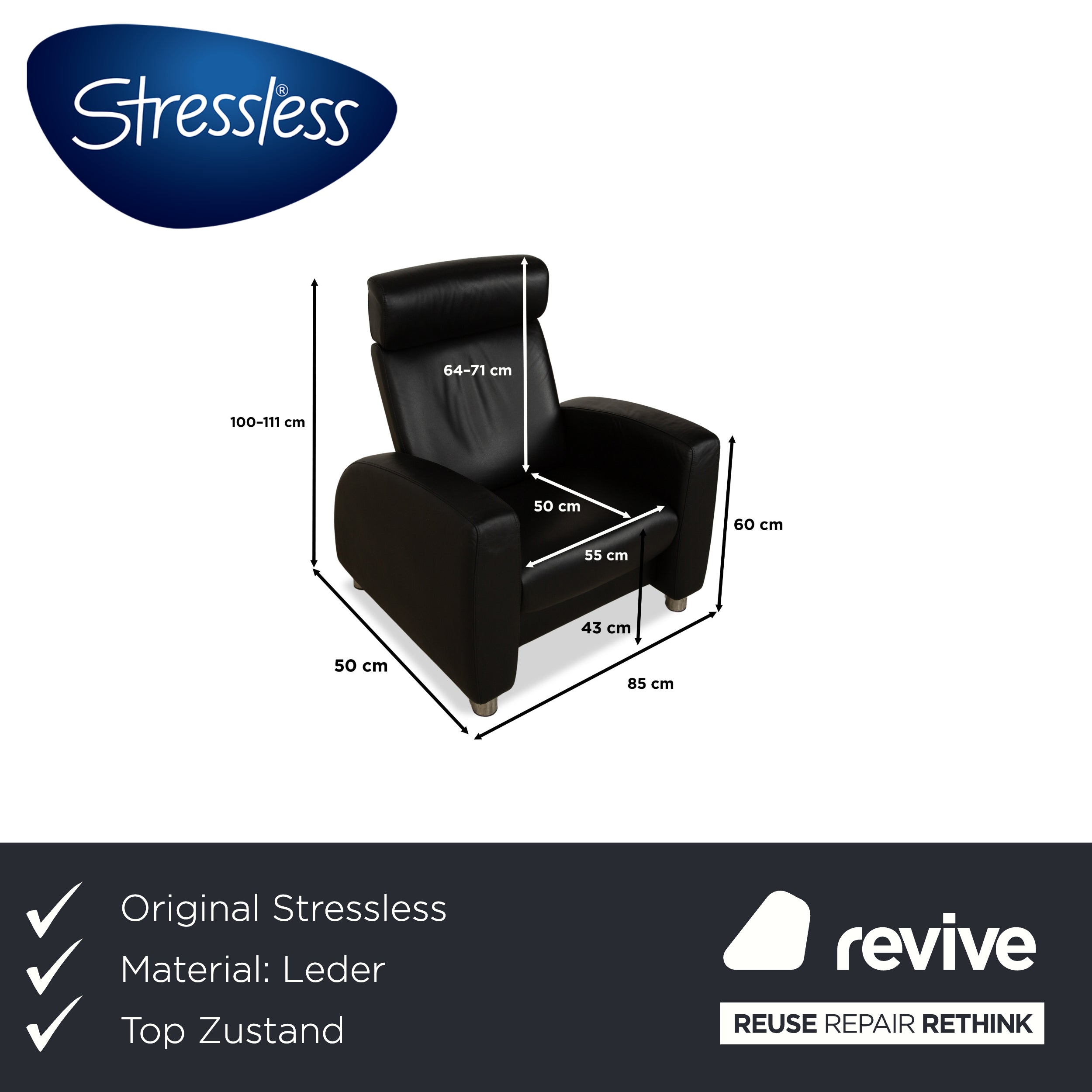 Stressless Arion Leder Sessel Schwarz manuelle Funktion Couch