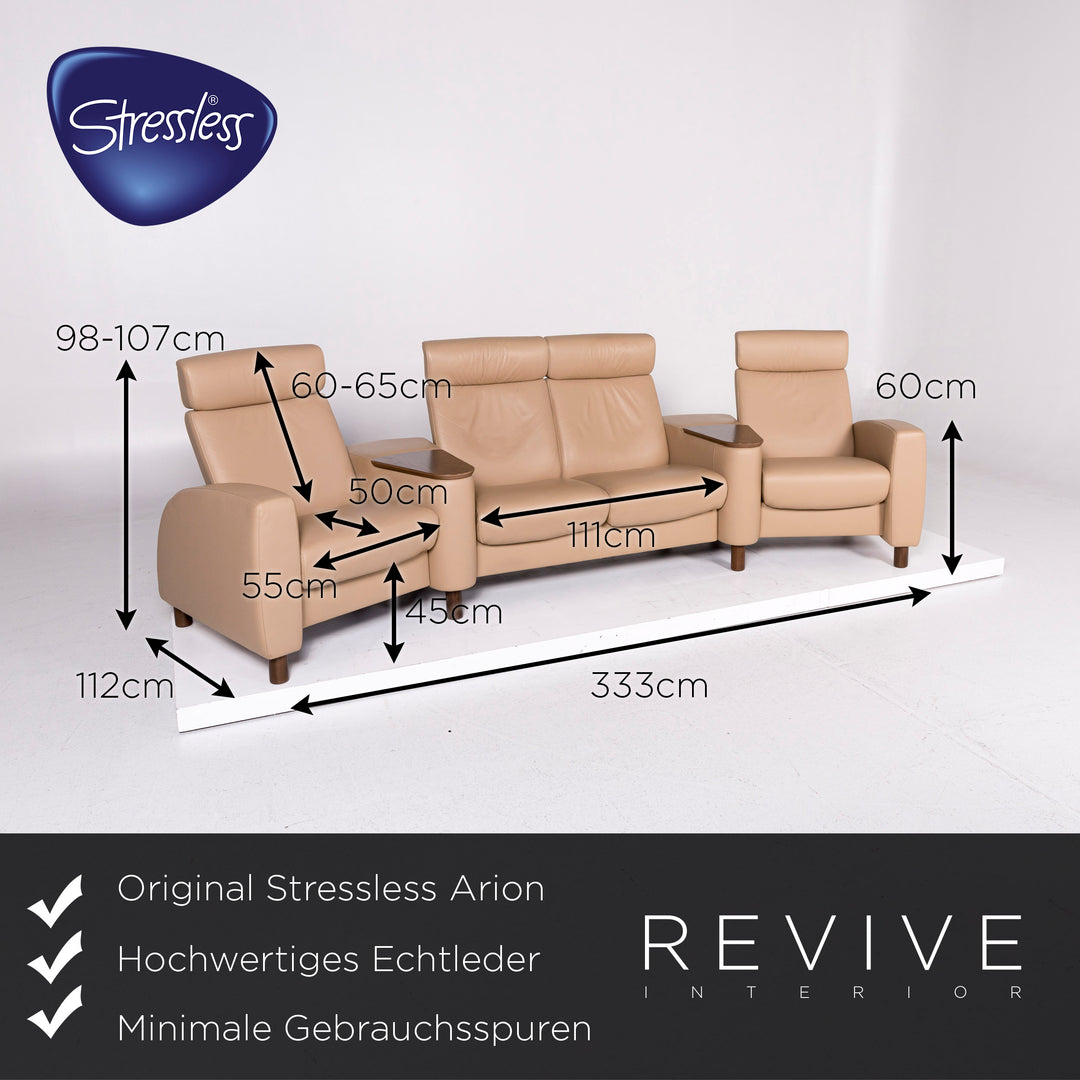 Stressless Arion Leather Sofa Beige Four-Seater Home Cinema Function Reclining Function Couch