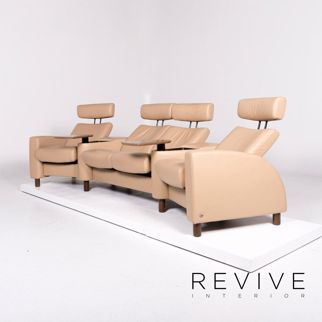 Stressless Arion Leather Sofa Beige Four-Seater Home Cinema Function Reclining Function Couch