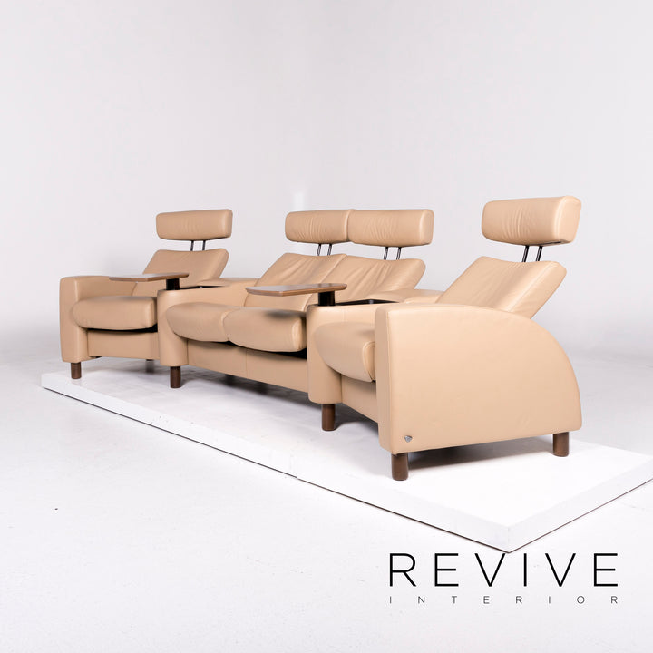 Stressless Arion Leather Sofa Beige Four-Seater Home Cinema Function Reclining Function Couch