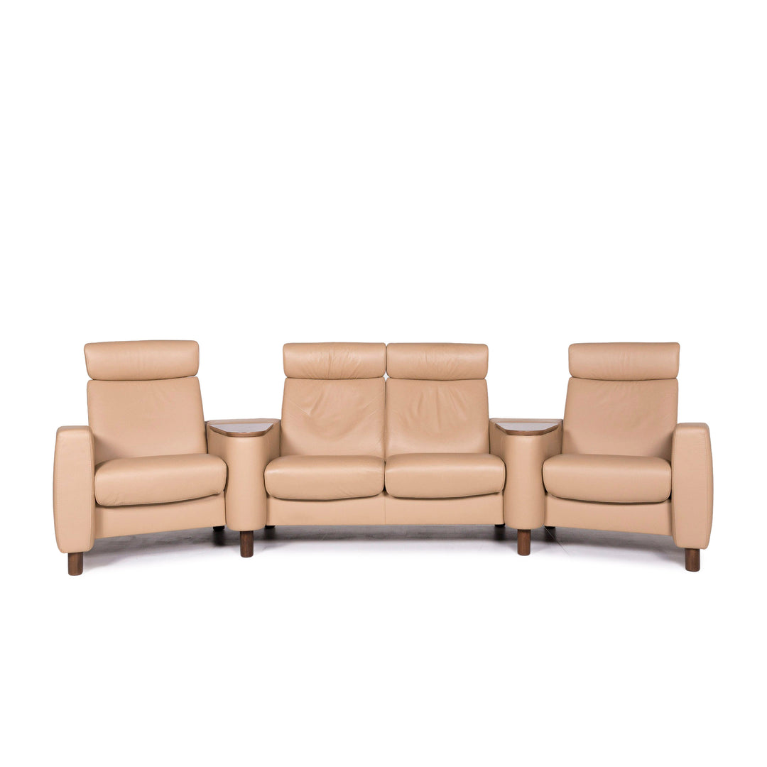 Stressless Arion Leather Sofa Beige Four-Seater Home Cinema Function Reclining Function Couch