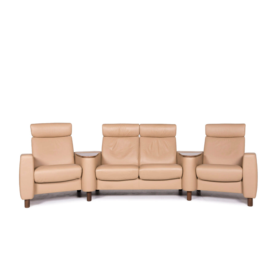 Stressless Arion Leather Sofa Beige Four-Seater Home Cinema Function Reclining Function Couch