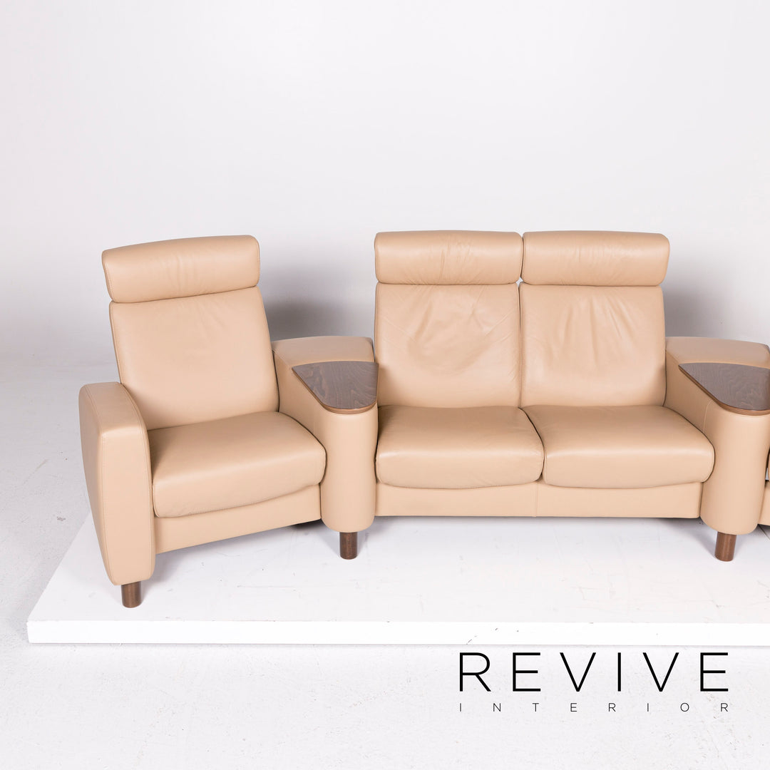 Stressless Arion Leather Sofa Beige Four-Seater Home Cinema Function Reclining Function Couch