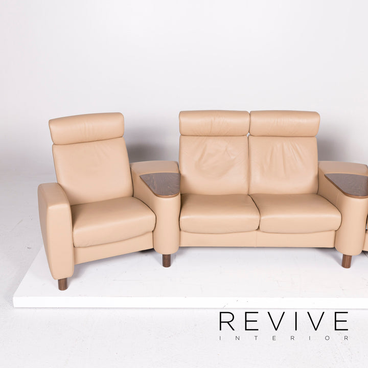 Stressless Arion Leather Sofa Beige Four-Seater Home Cinema Function Reclining Function Couch
