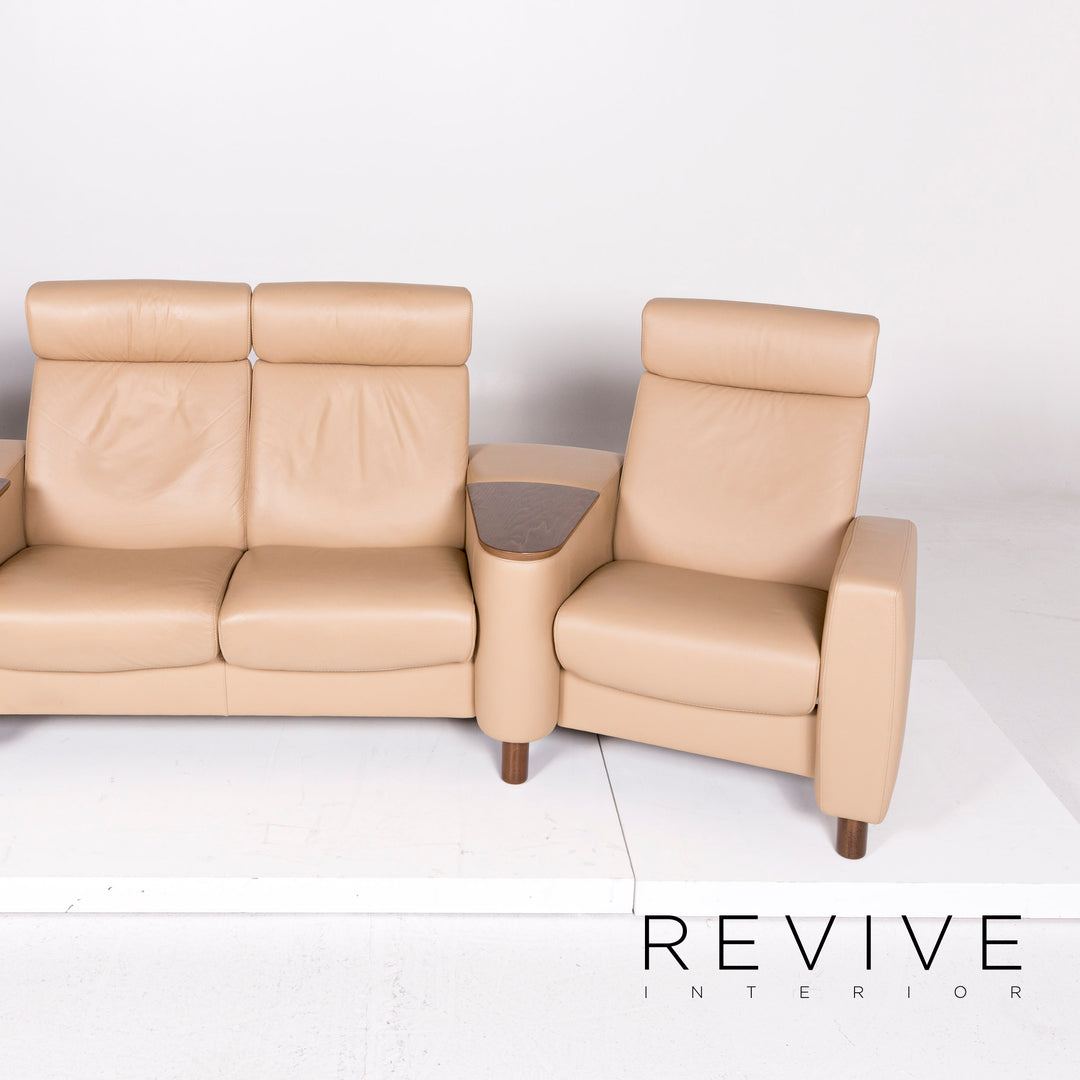 Stressless Arion Leather Sofa Beige Four-Seater Home Cinema Function Reclining Function Couch