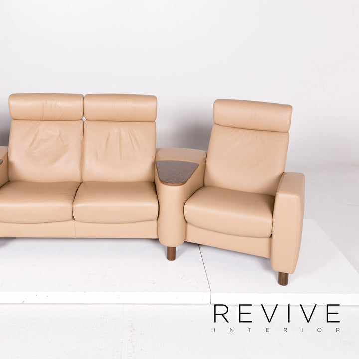 Stressless Arion Leather Sofa Beige Four-Seater Home Cinema Function Reclining Function Couch