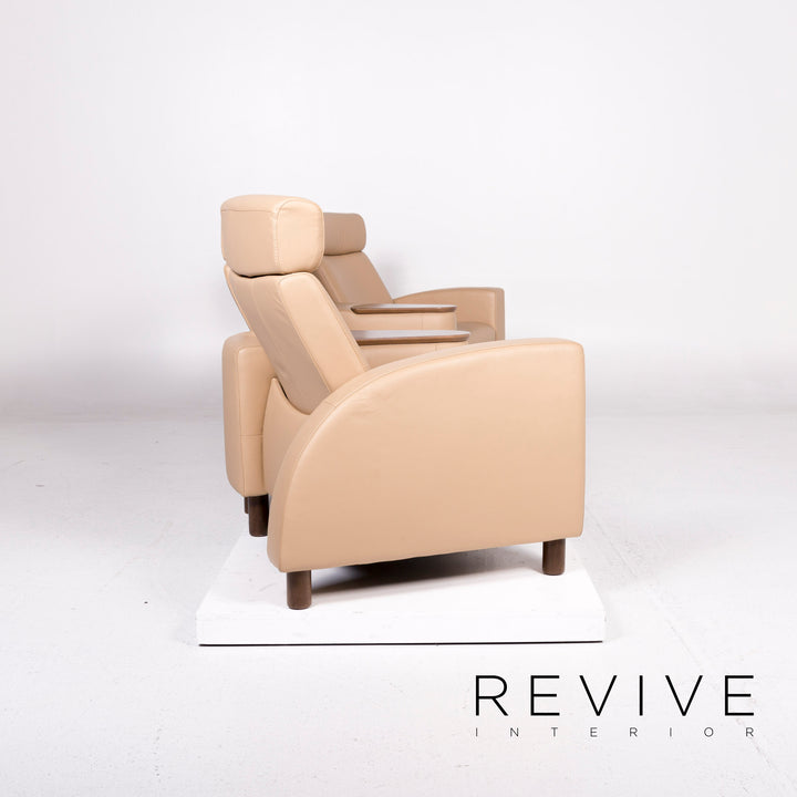 Stressless Arion Leather Sofa Beige Four-Seater Home Cinema Function Reclining Function Couch