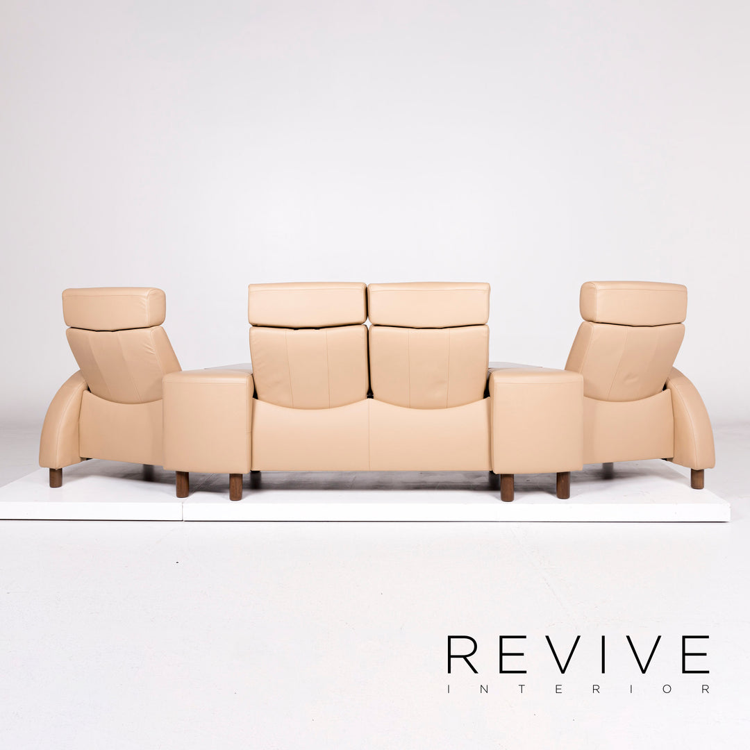 Stressless Arion Leather Sofa Beige Four-Seater Home Cinema Function Reclining Function Couch