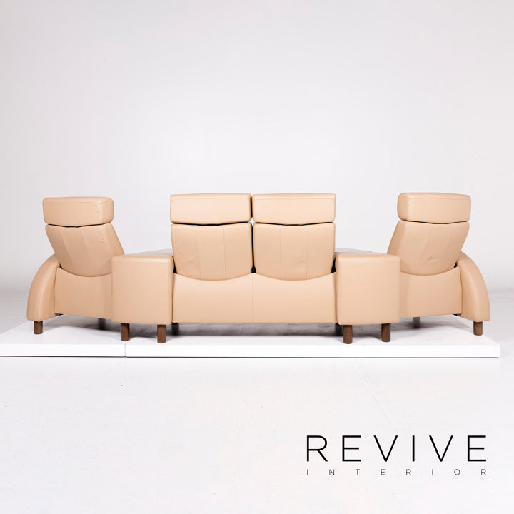 Stressless Arion Leather Sofa Beige Four-Seater Home Cinema Function Reclining Function Couch