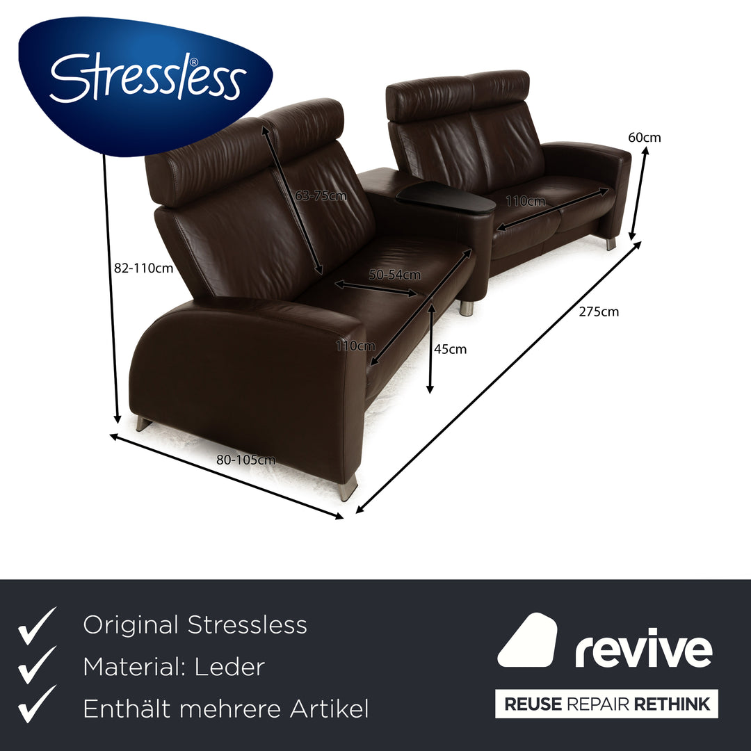 Stressless Arion Leather Sofa Set Dark Brown Manual Function Four Seater Couch Stool