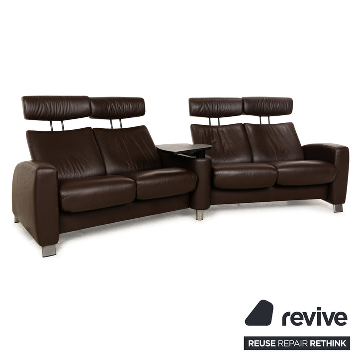 Stressless Arion Leder Sofa Garnitur Dunkelbraun manuelle Funktion Viersitzer Couch Hocker