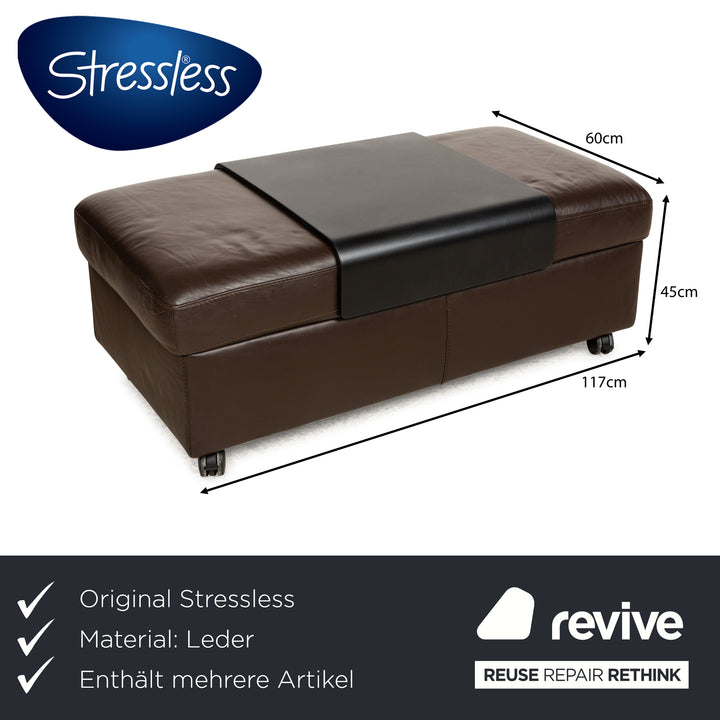 Stressless Arion lædersofa sæt mørkebrun manuel funktion firespers. sofa puf