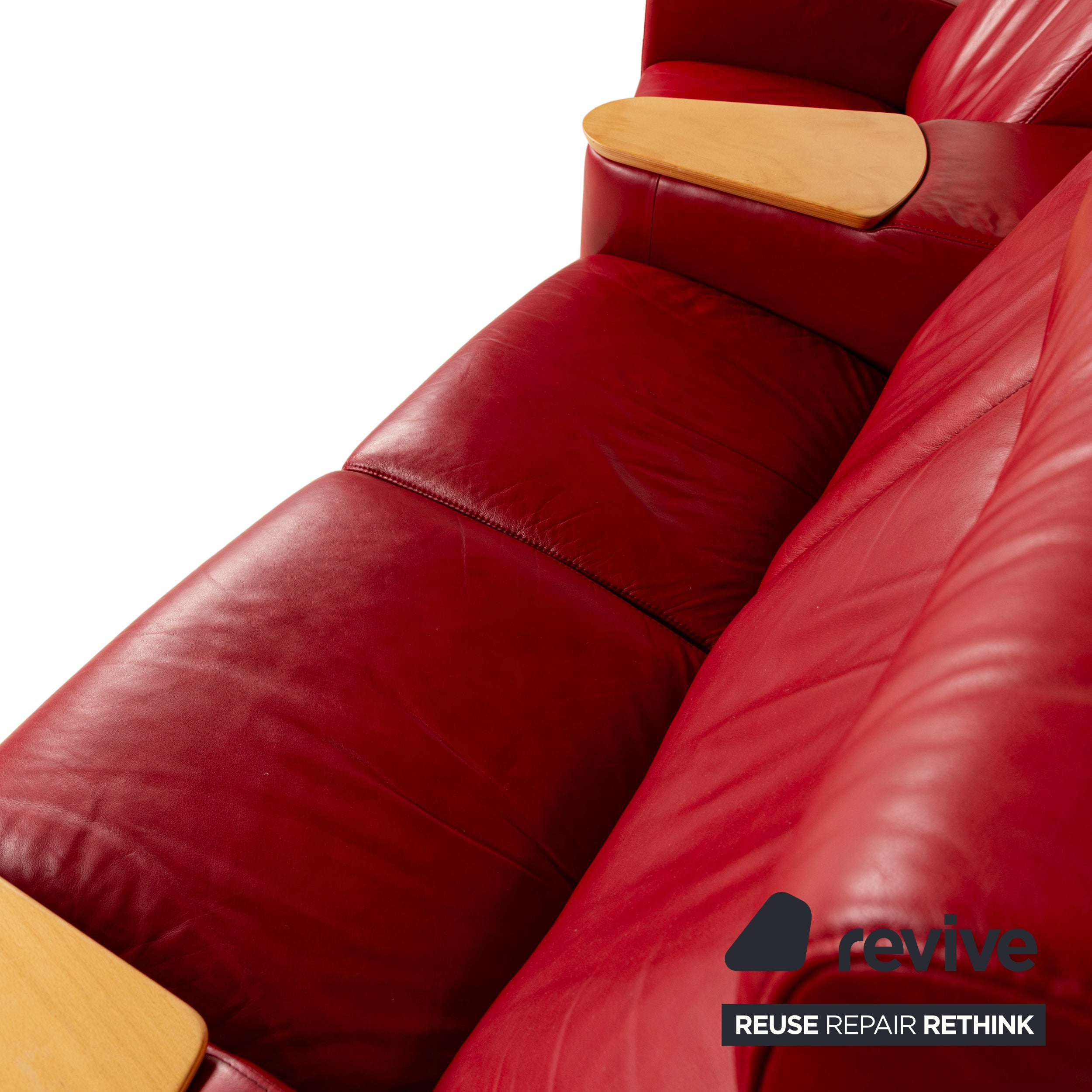 Ensemble de canapés en cuir Stressless Arion rouge à fonction manuelle, canapé ottoman quatre places