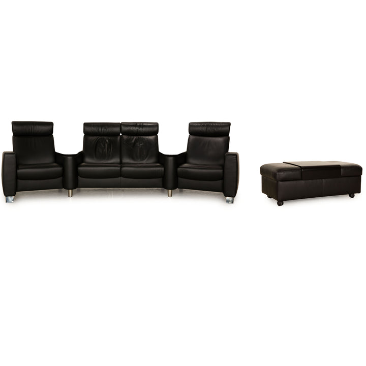 Stressless Arion Leather Sofa Set Black Stool Four Seater Manual Function Sofa Couch