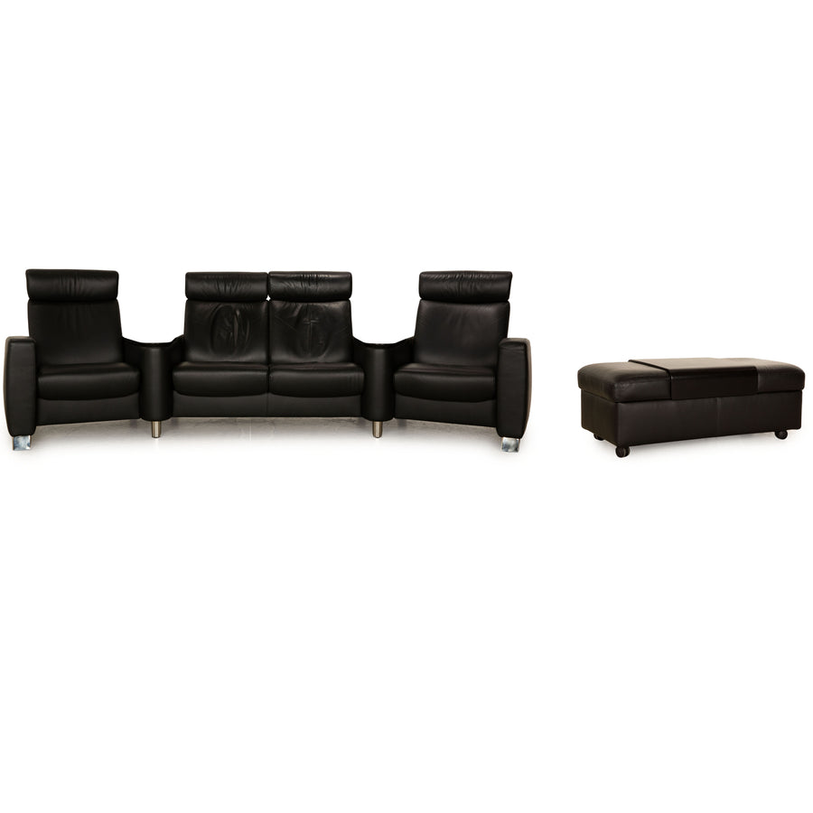 Stressless Arion Leather Sofa Set Black Stool Four Seater Manual Function Sofa Couch