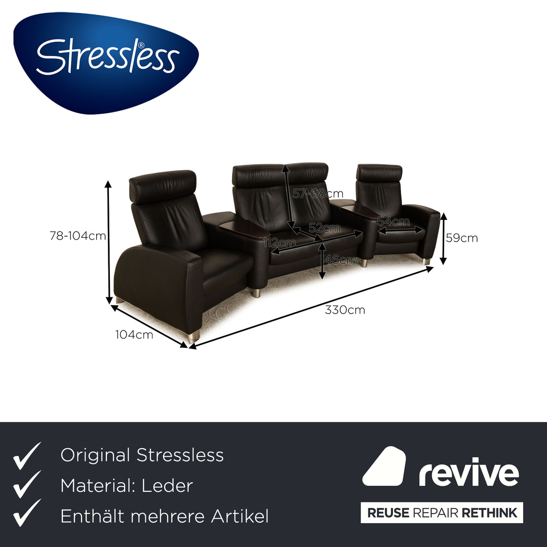 Stressless Arion Leather Sofa Set Black Four Seater Stool Couch Manual Function