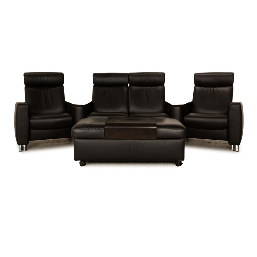 Stressless Arion Leder Sofa Garnitur Schwarz Viersitzer Hocker Couch manuelle Funktion