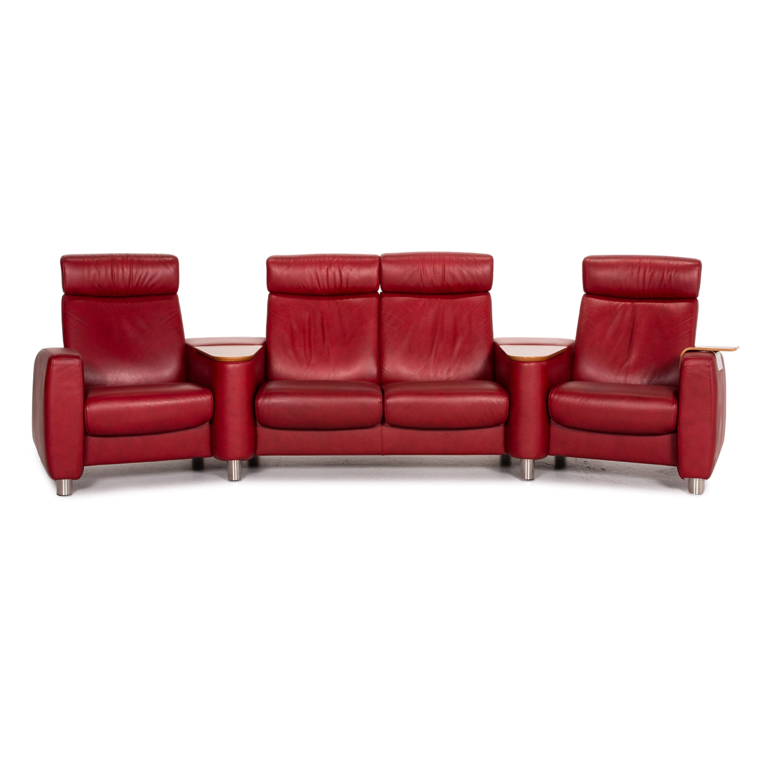 Stressless Arion Leather Sofa Red Four Seater Home Theater Relaxation Function Couch #14524