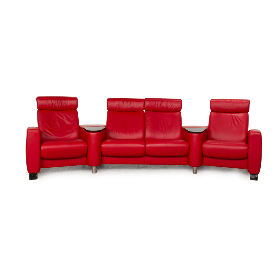 Stressless Arion Leather Sofa Red Four-Seater Home Cinema Relaxation Function Manual Function Couch