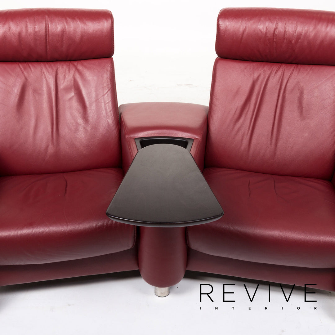 Stressless Arion Leather Sofa Red Two Seater Function Couch #13342