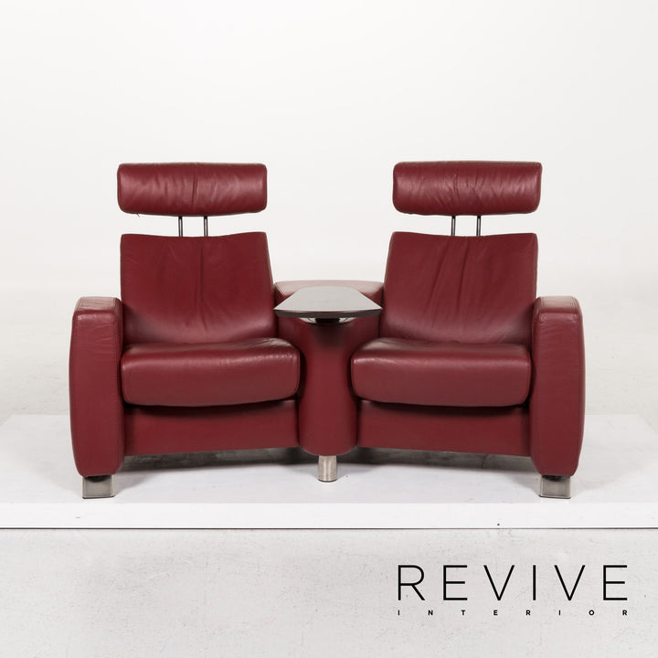 Stressless Arion Leather Sofa Red Two Seater Function Couch #13342