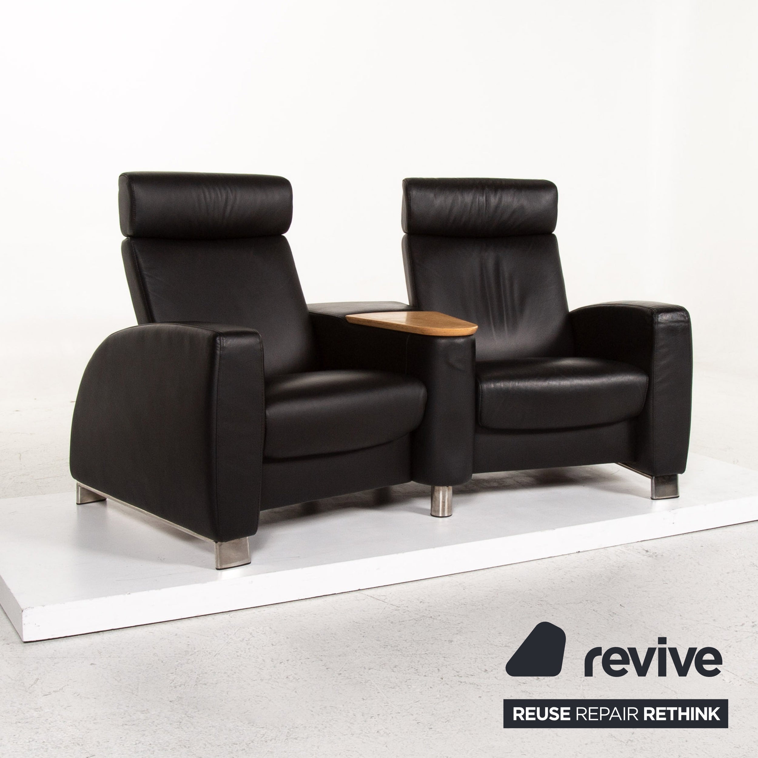 Stressless Arion Leather Sofa Black Two Seater Function Home Theater Sofa Manual Function