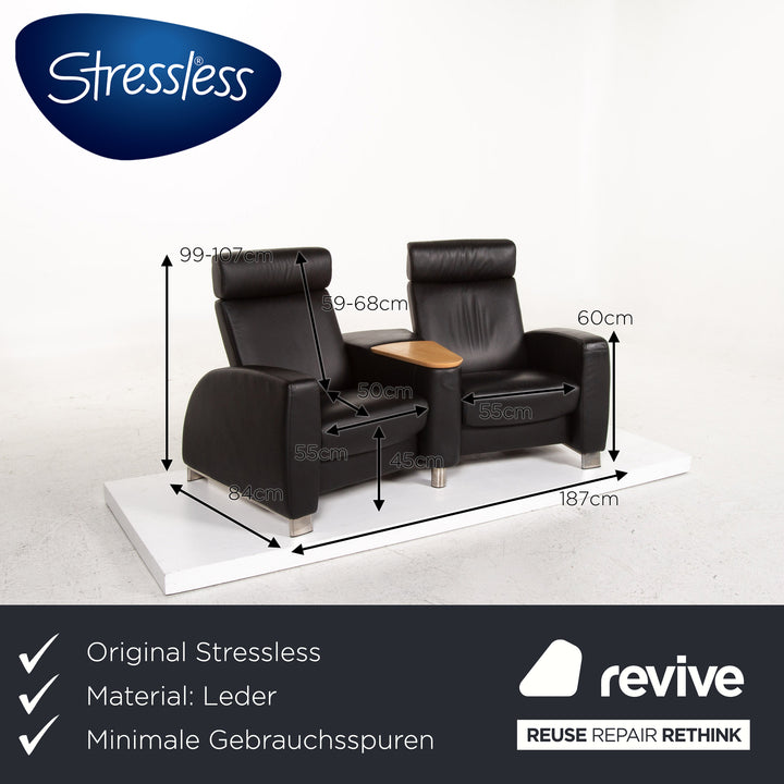 Stressless Arion Canapé en cuir noir Fonction deux places Canapé Home Cinéma Fonction manuelle