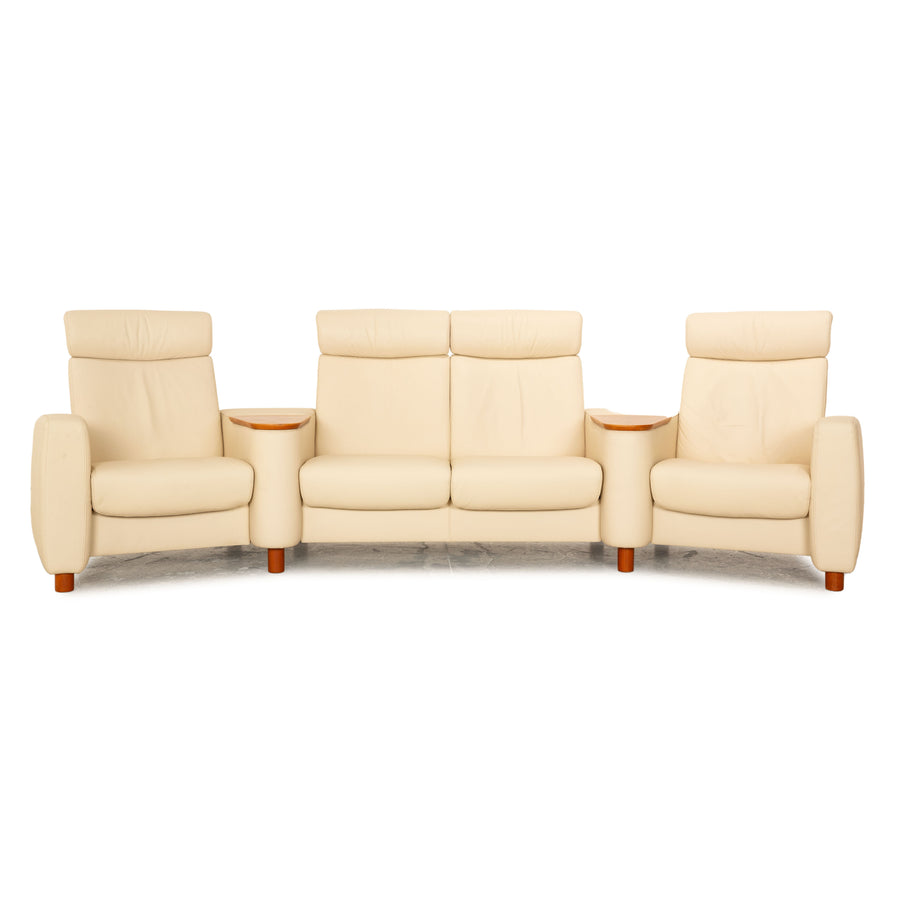 Stressless Arion Leather Four Seater Beige Sofa Couch Manual Function